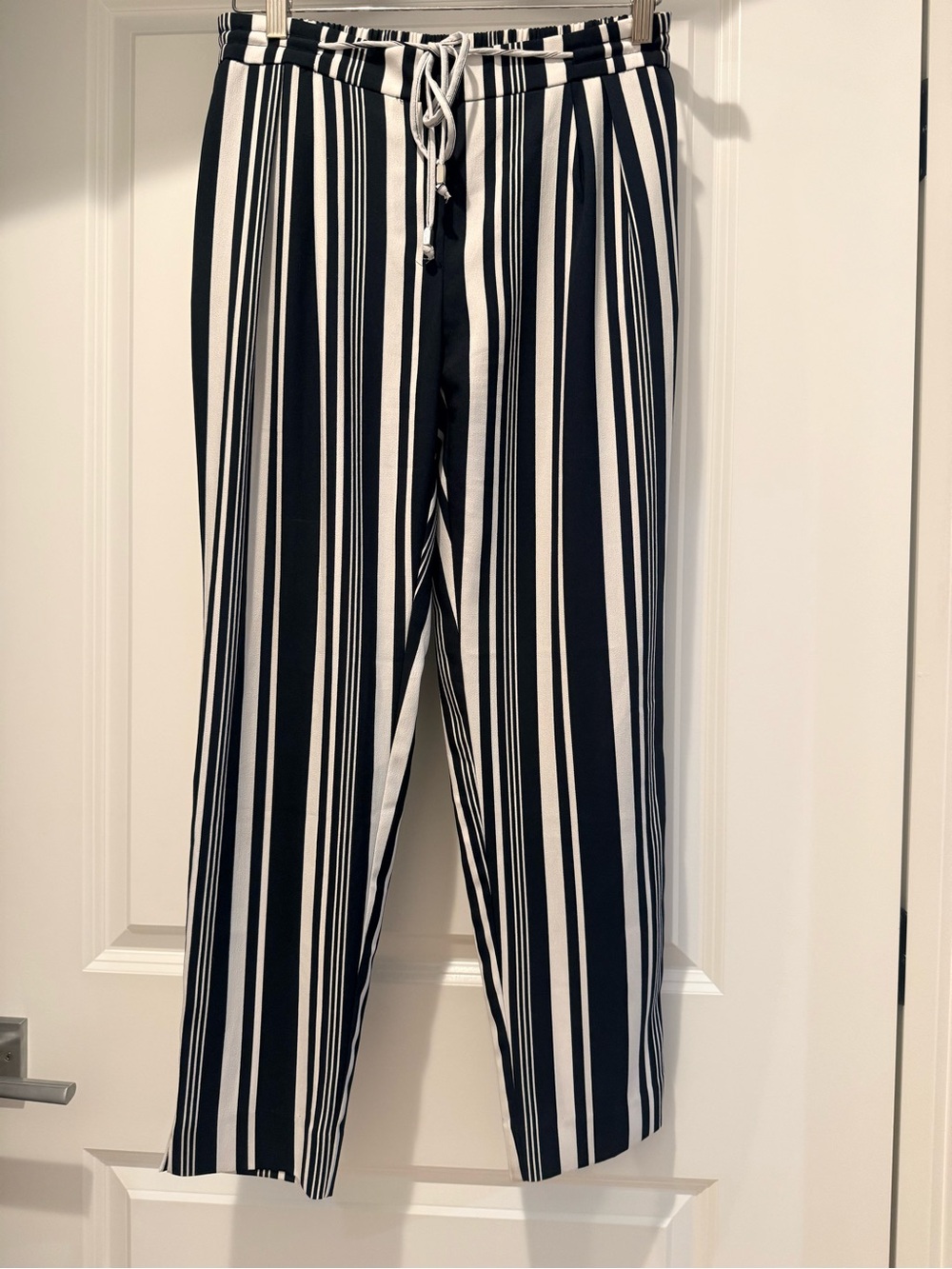 Women’s Navy & White Vertical Stripe Drawstring Pants